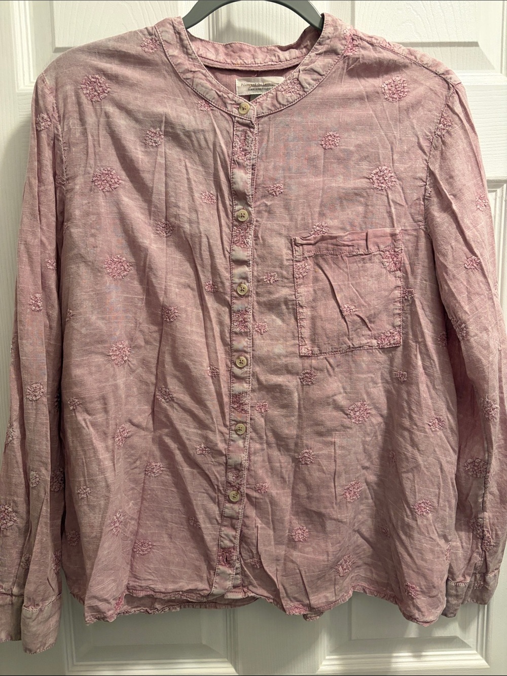 Anthropologie Dusty Pink Embroidered Button-Down Shirt